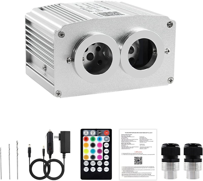 ATOKEE Store 16W Twinkle Dual Head Fiber Optic Light Box, Bluetooth App/RF Remote Control for Starlight Headliner, Car Plug & Power Adapter, PG Connector & 3 Drill Bits - Image 1